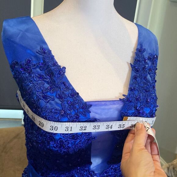 Women’s Blue Full Length Prom Party Dress with Small Train & Corset Back Size 6 - Picture 11 of 12